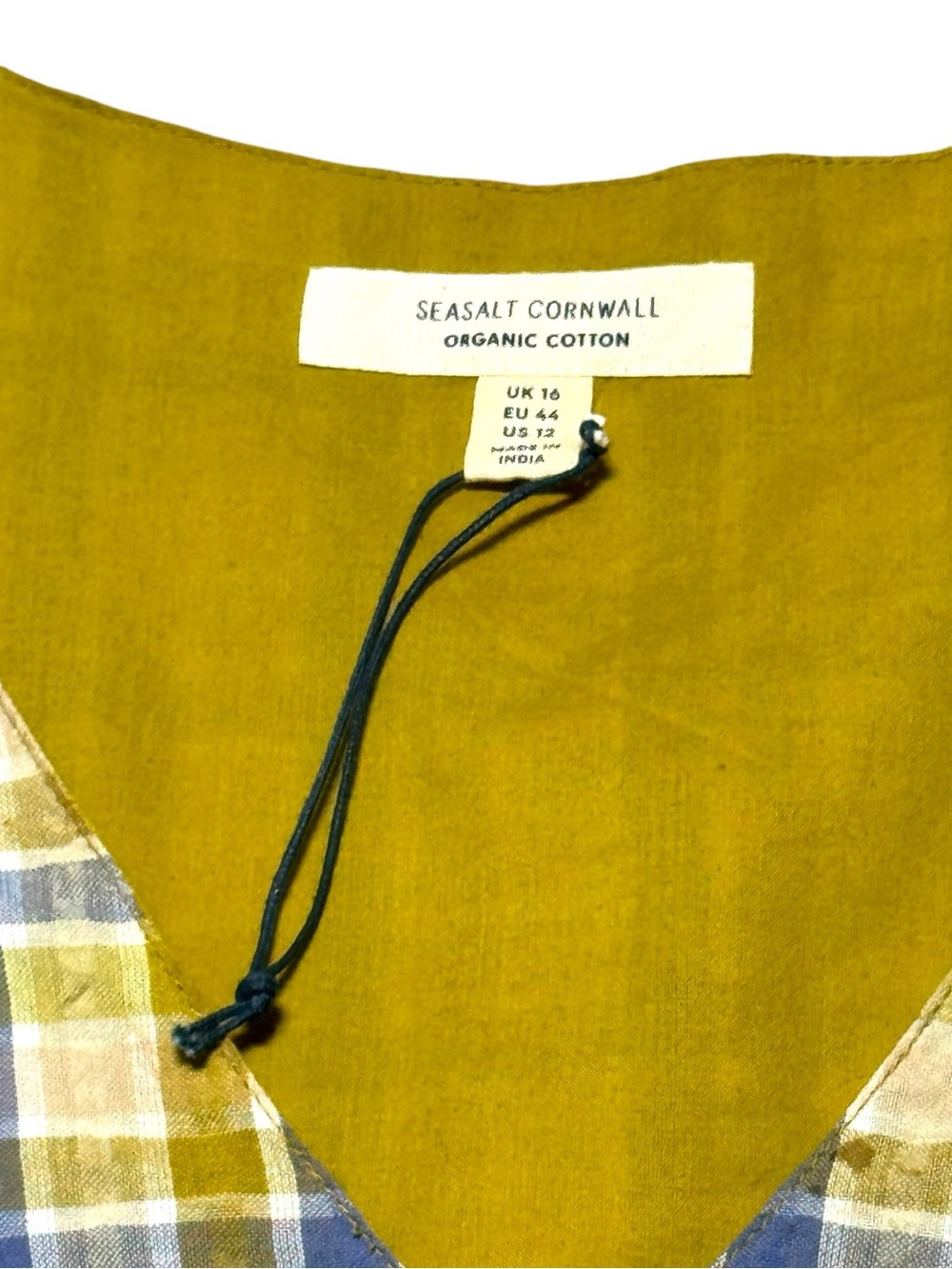 Seasalt Cornwall Women's 12 Lowland Heather Dress blue and yellow plaid print - Picture 2 of 10